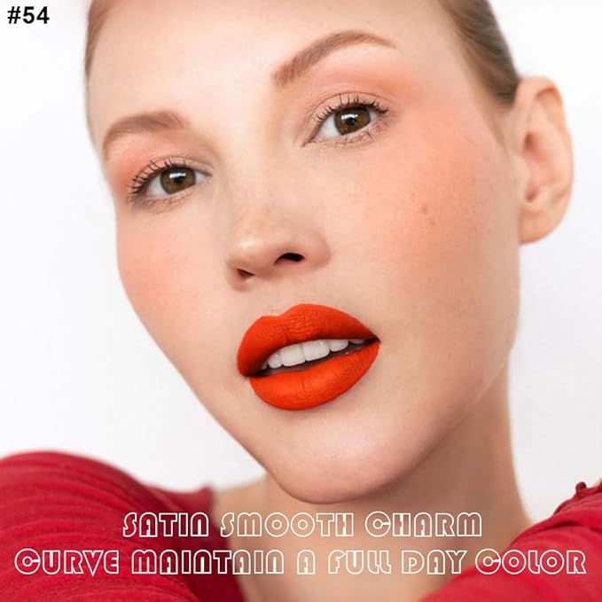 evpct 2Pcs Orange Light Fire Red Matte Liquid Lipstick Lip Gloss Stain and Retractable Lip Liner Makeup Set for Women Long Lasting Waterproof 24 Hours Lipstick labial mate larga duracion 24 54#