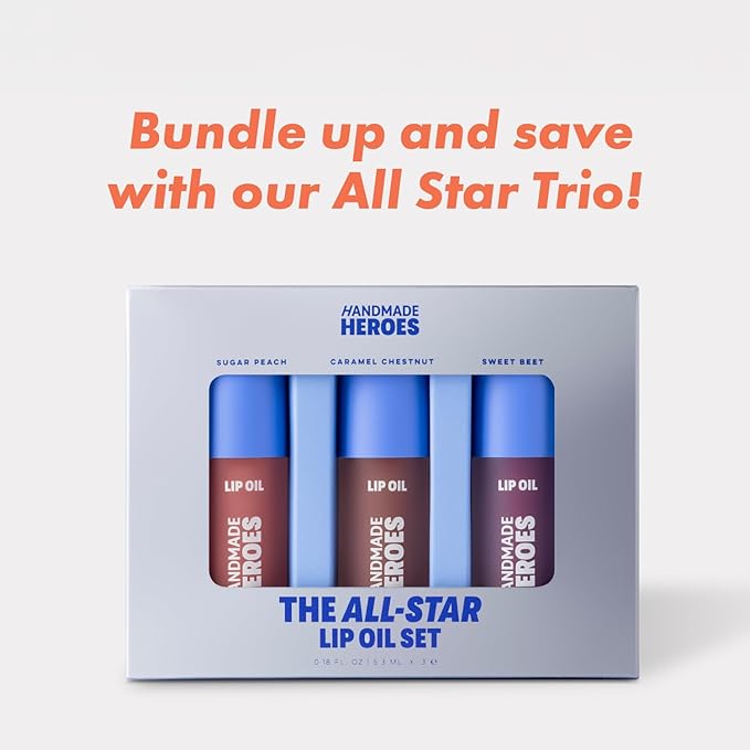 Handmade Heroes 100% Natural Vegan Lip Oil with Squalane Non-Sticky Lip Gloss Moisturizing, Shiny, Nourishing Korean Lip Gloss - Sugar Peach