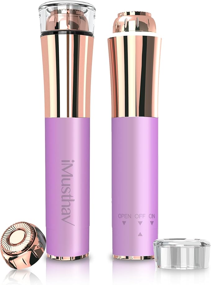 Mini Portable Facial Hair, Lips and Chin Remover Trimmer for Women, Facial Painless Epilator Pen, 18K Gold-Plated 13mm Hypoallergenic Rotary Head. 360° LED Light for Instant and Painless Hair Remover