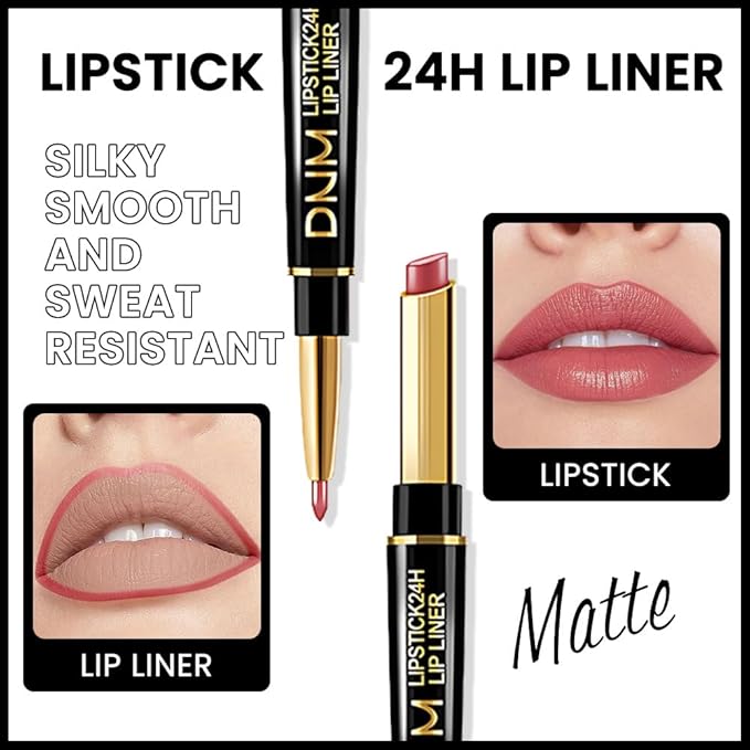 2-in-1Nude Pink Velvet Lip Liner & Lipstick Set Kit for Women, Matte Lips Kit with Lip Liner Lip Stains Long Lasting Waterproof 24 Hour Lipstick and Lip Liners Combo Lipliners Pencil Set 46