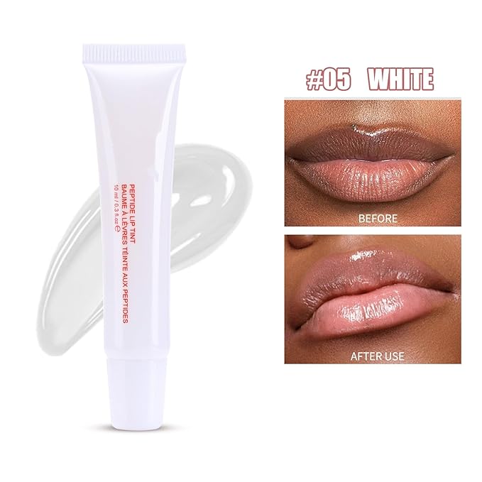 MAEPEOR Lip Glowy Balm 5 Colors Plumping Hydrating Lip Butter Balm and Nourishing Lip Care Lip Treatment Glossy Finish Non-sticky Tinted Lip Balm (05 White)