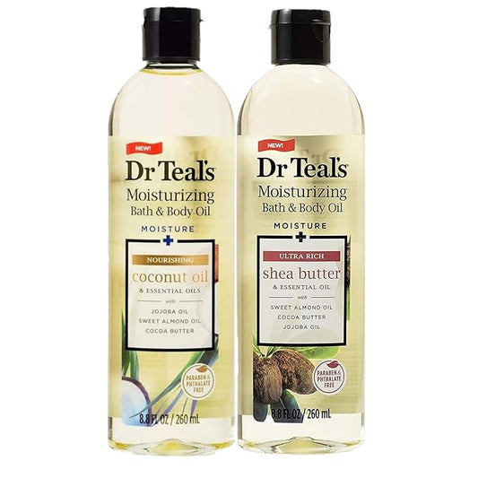 Dr. Teals Bath & Body Oil Variety Gift Set (2 Pack, 8.8oz Ea.) - Ultra Rich Shea Butter & Nourishing Coconut Oil - Essential Oils Hydrate Skin & Alleviate Daily Stress - At Home Spa Kit