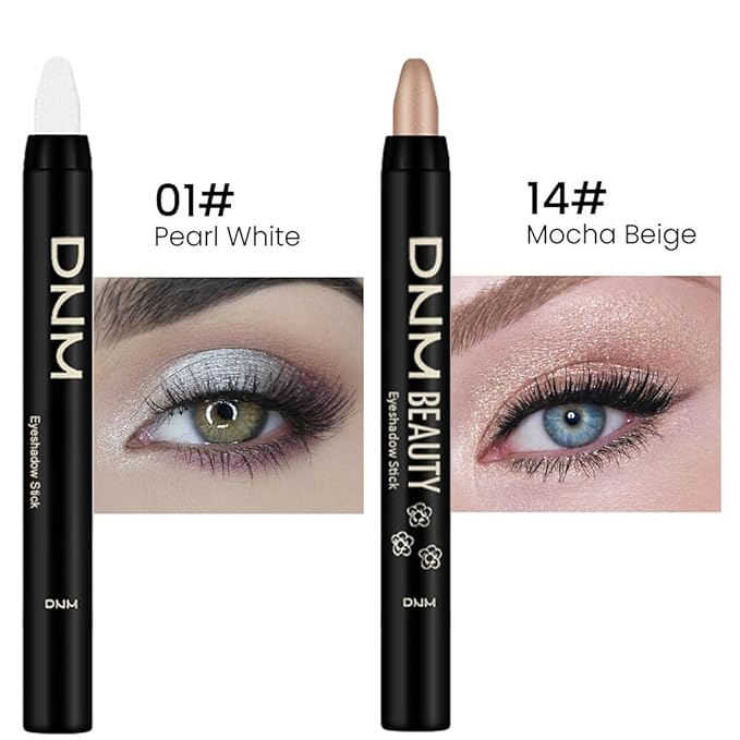 Kaely 2Pcs Cream Eyeshadow Stick Set for Eyes,Pearl White & Mocha Beige Shimmer Pen,Eye Brightener Halloween Makeup,sombras para ojos,Smooth Eye Shadow Highlighter Crayon Pencil Waterproof,01+14