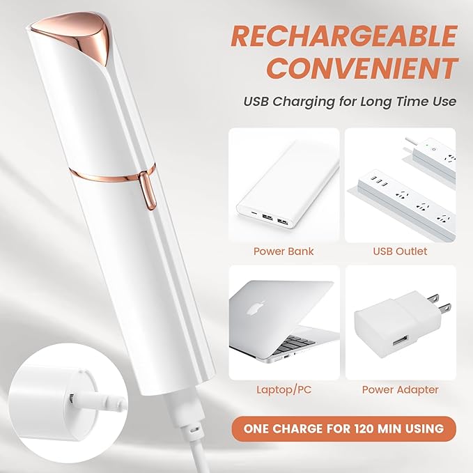 Facial Hair Remover for Women- as Seen on TV Painless Face Shaver -Mini Hair Remover, Electric Razor Shaver Portable Bikini Epilator for Lips, Chin(White+2 Heads)