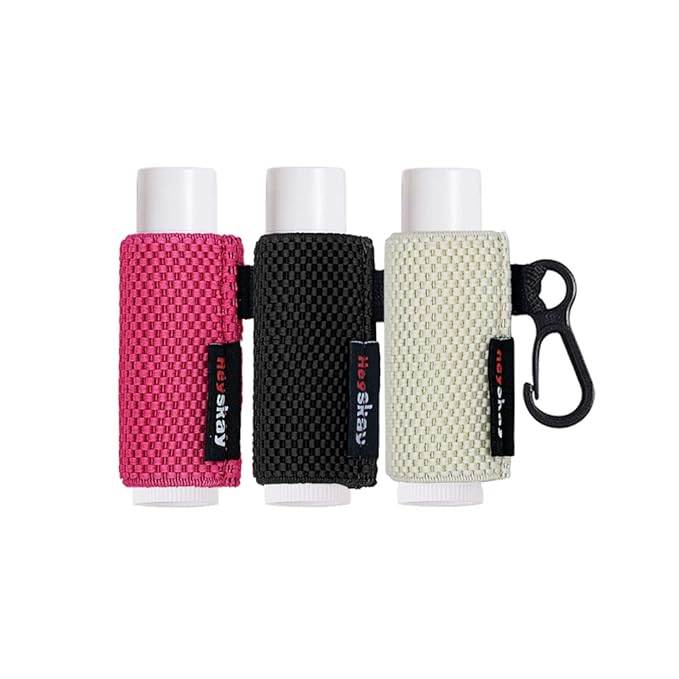 3PCS Lip Balm Holder Sleeves Keychain Sleeves(Black/Rose/Beige)
