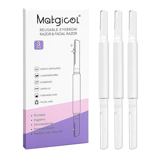 Dermaplane Razor for Women Face & Eyebrow - Dermaplaning Tool for Peach Fuzz Facial Hair Removal,High Precision Blade for Smooth Skin (White, 3 Count)