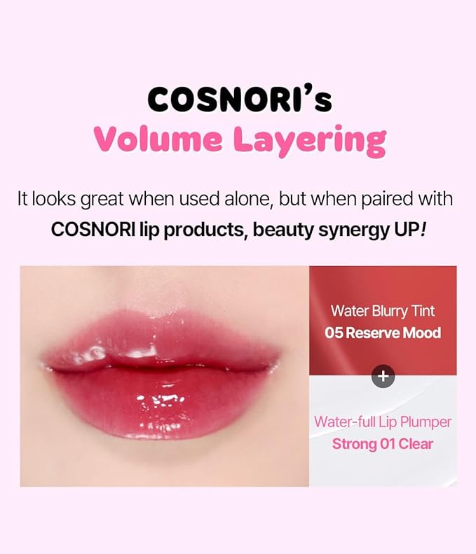COSNORI Water-full Lip Plumper - Lip volumizing effect, Plump & moist texture, Hydrated lips, Vegan (Strong 02 Lovable Pink)
