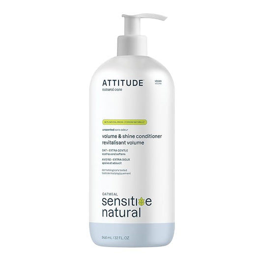 ATTITUDE Hair Conditioner for Sensitive Dry Scalp, Soothing Oat, Naturally Derived Ingredients, Dermatologically Tested, Vegan Detangler, Extra Gentle, Unscented, 32 Fl Oz