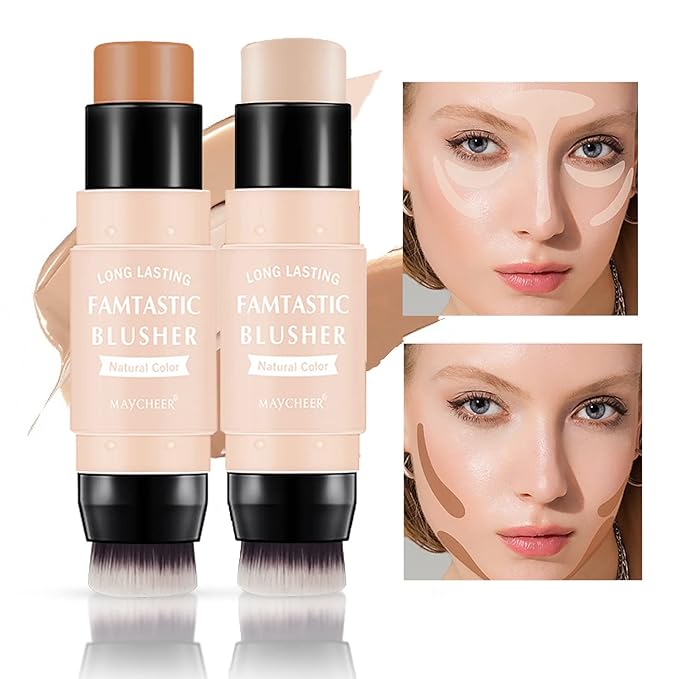 3 Pcs Contour Highlighter Blush Sticks with Brush,