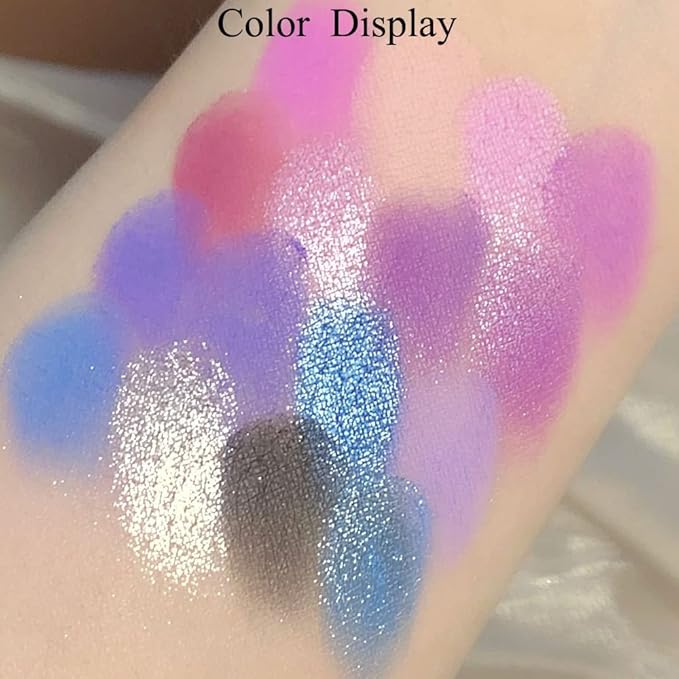 Purple & Blue Eyeshadow - 16 Color Glitter & Matte Eyeshadow Palette, Korean Makeup, Waterproof & Bright Colours