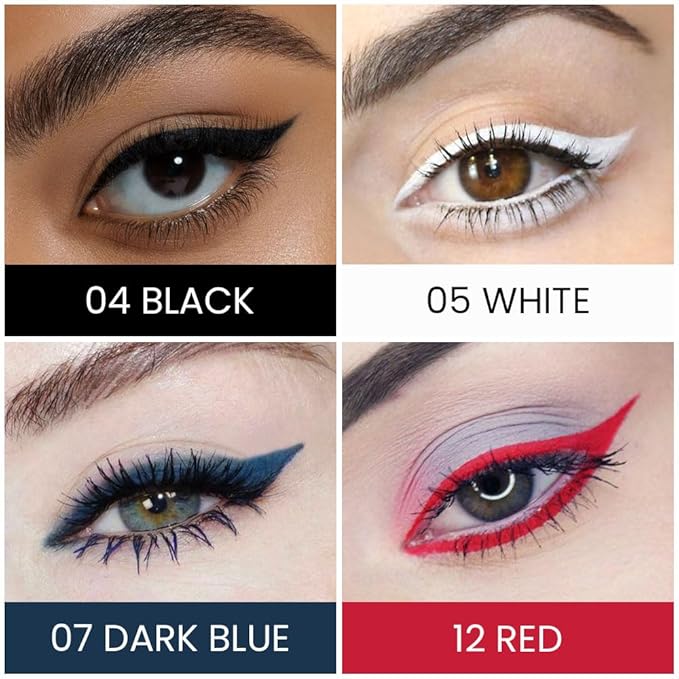 Kaely 4Pcs Black White Dark Blue Red Gel Eyeliner Pencil,Waterproof Smudge Proof Eye Liner,Clown Goth Halloween Makeup,Eye Black Face Paint Lipstick Crayon,Color Colorful Eyeliner Eyeshadow Stick