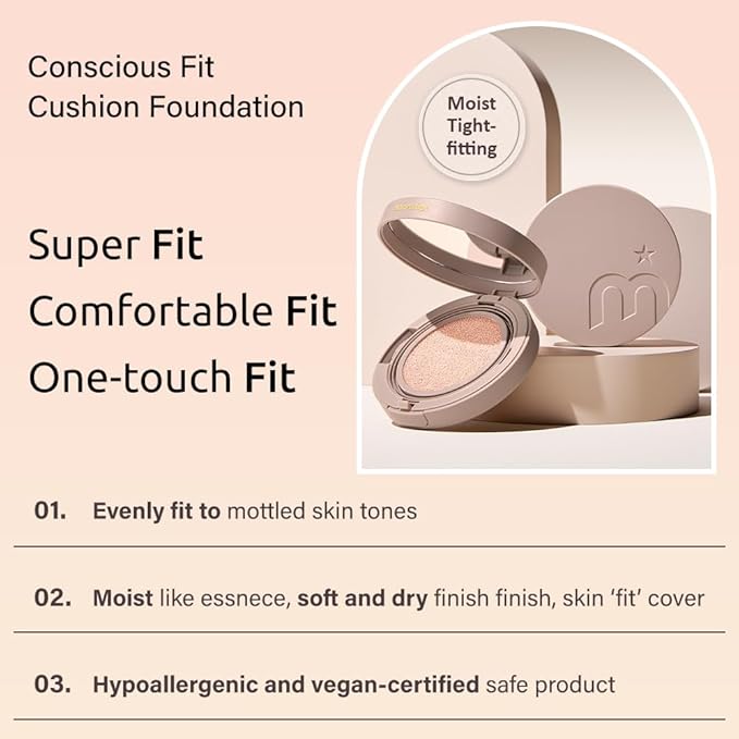 MOONSHOT KOREA Conscious Fit Cushion Foundation Flawless Coverage,Glass Fit Cushion)