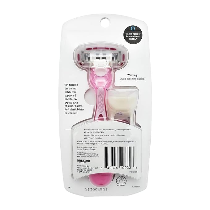Amazon Basics Women's 5 Blade FITS Razor for Women, FITS Amazon Basics FITS Handle and Venus Handles, Includes 1 FITS Handle, 2 Cartridges & 1 Shower Hanger