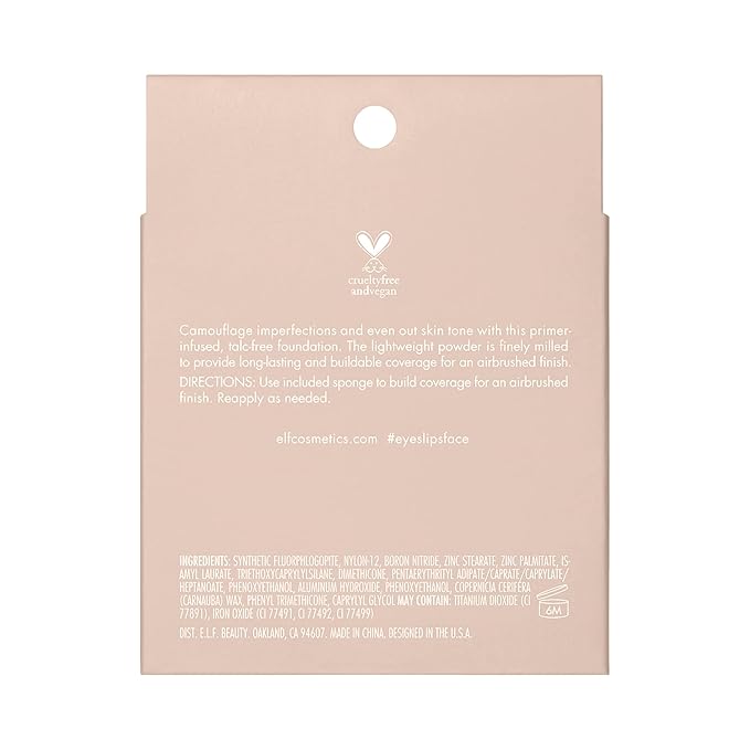 e.l.f. Camo Powder Foundation, Lightweight, Primer-Infused Buildable & Long-Lasting Medium-to-Full Coverage Foundation, Fair 100 W