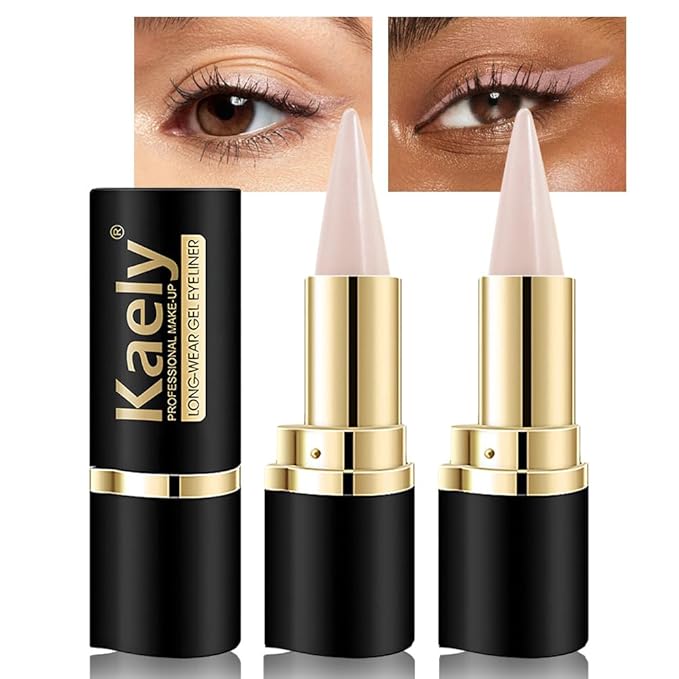 Kaely 2Pcs Dark Nude Gel Eyeliner Pencil, Natural Cream Eye Liner Waterproof Smudge Proof, Matte Waterline Eyeliner Eyeshadow Stick, Brighten Eye Makeup, Vegan & Cruelty-Free