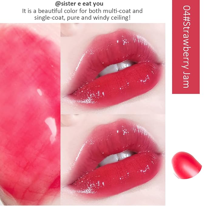 Fruit Pearlescent Plumping Lip Oil, Pearl & Shimmer Mini Lip Gloss Kit, Lip Care Hydrating Lip Gloss Tinted Lip Balm, Long Lasting & Nourishing Lip Glow Oil, Non-sticky Fresh Texture (Strawberry)