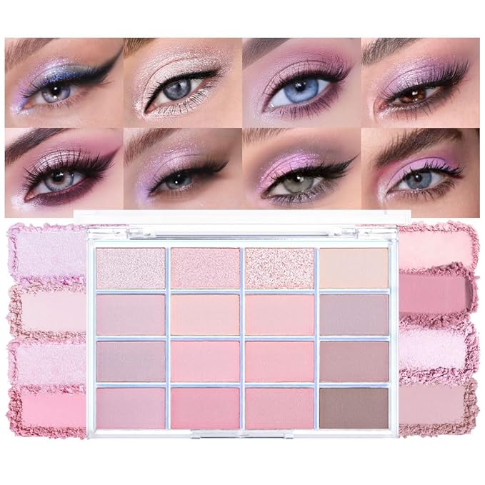 16Colors Pink Nude Taupe Basics Matte Eyeshadow Palette,Muted Pink Eye Shadow Makeup Travel Makeup Palette all in one Long Lasting Waterproof Ultra-Blendable,Great for Travel Gift Kit