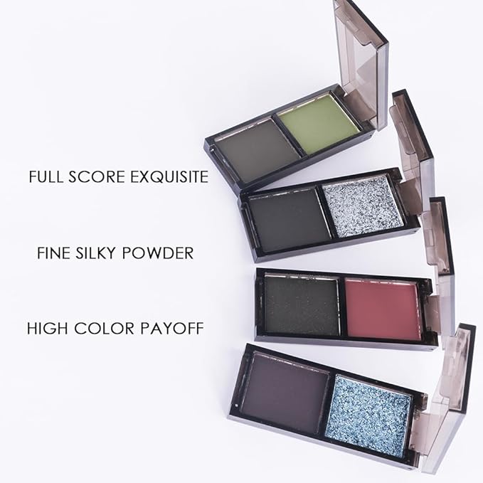 Gray Black Two Color Matte Shimmer Glitter Eyeshadow,Bright High Pigment Eye Shadow Powder,Professional Long-Lasting Waterproof Makeup Palette,Blendable,Easy-To-Apply and Compact for Travel