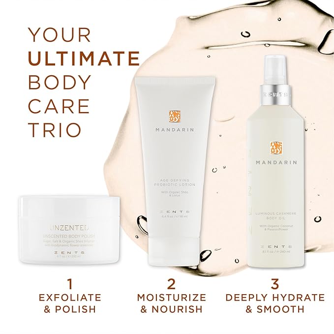 Zents Luminous Cashmere Body Oil (Mandarin Fragrance) | Moisturizing Body Oil with Vitamin E & Organic Coconut Oil | Softens & Smooths Skin | 8 fl oz