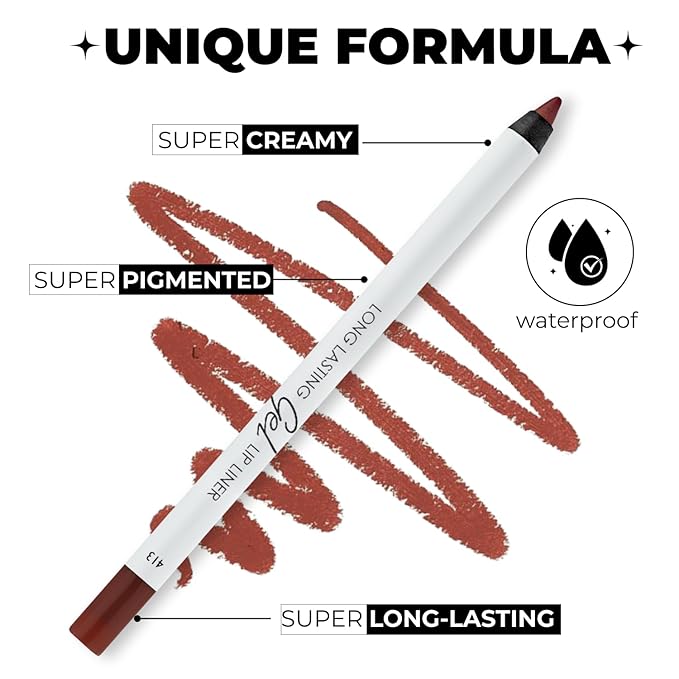 Matte Gel Lip Liner Pencil | Weightless & CreamyTexture - Sharpenable - Longwear & Waterproof - High Pigmented & Flawless Finish - Cruelty-free & Paraben-Free - 413, 1,7g/0.05oz. (Chilli)