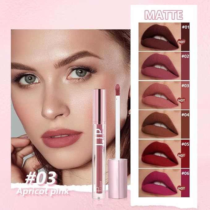 6-Color Lip Glaze Set, Matte Cream Lipstick, Pearlescent Glaze