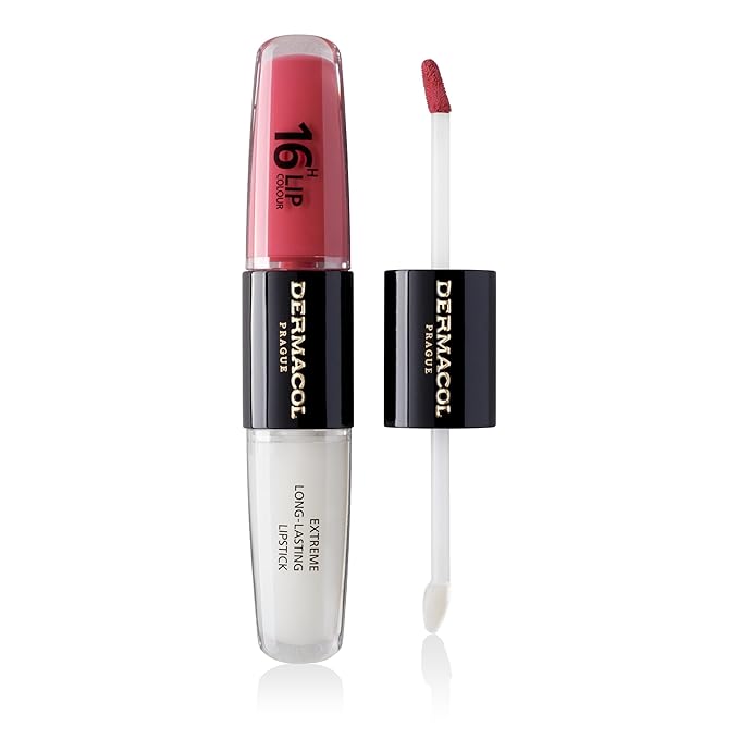 Dermacol NEW 16-Hour Lip Colour, Highly Pigmented Glossy Lip Stain, Two-Phase Lip Plumper Gloss, Kissproof Lip Makeup Products with Matte and Glitter Finish, n.16
