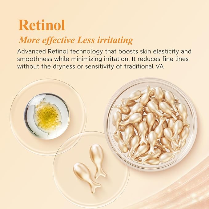 HKH Vitamin C & Retinol Serum for Face - Vit C Oil Capsule with Niacinamide, Anti Again Vit A Night Serum Capsule for Women, Reduces Fine Lines, Even Skin Tone, Firming Skin, Moisturise (38+38 ct)