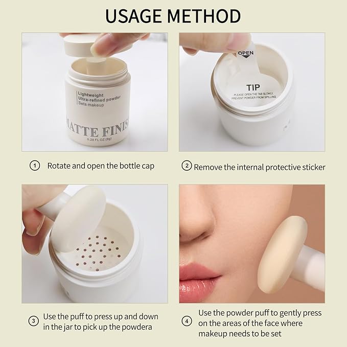 Erinde White Translucent Matte Setting Powder with Puff,