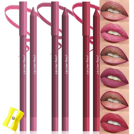 evpct 3Pcs Rose Maroon Plum Red Matte Long Lasting Wear Lip Liner Pencils Makeup Set for Shaping & Sculpting Lips, No Transfer Waterproof Pigmented Lip Liner Crayon lipliners Lipstick Pencil 11+20+23