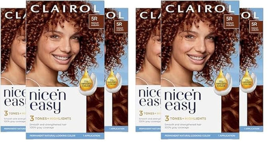 Clairol Nice'n Easy Permanent Hair Dye, 5R Medium Auburn Hair Color, Pack of 6