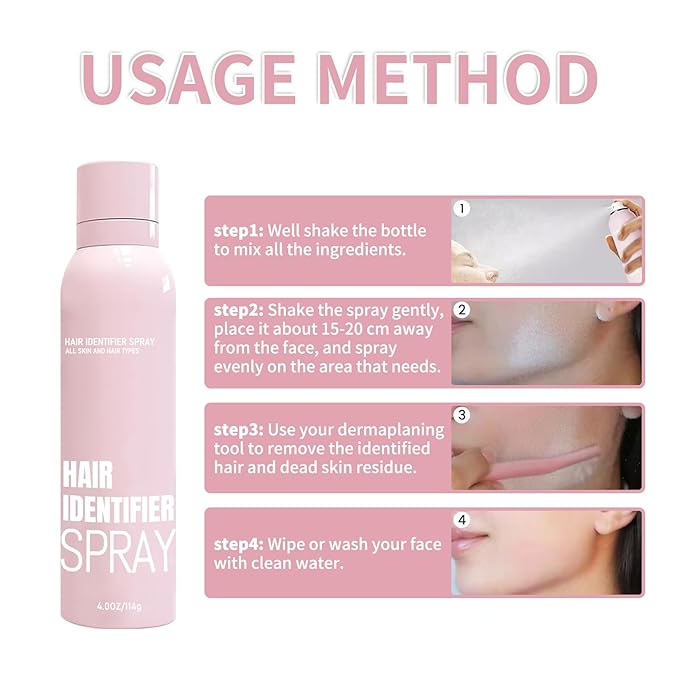 2025 NEW Hair Identifier Spray for Face Shaving, Dermaplaning Tool,Skin Dermaplaning Spray for Women With 6 Face Razors