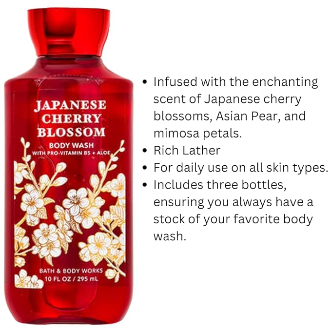 Japanese Cherry Blossom Shower Gel Body Wash - Set of THREE (3) bottles (10 oz ea) -- Bath & Body Works Signature Collection