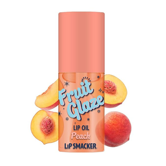 Lip Smacker Fruit Glaze Lip Oil, Ultra-Hydrating & Moisturizing with High-Shine Finish, Plush Applicator for Effortless Glide, Delicious Non-Sticky Flavor - Peach