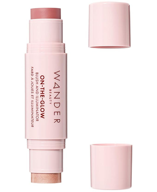 Wander Beauty On-the-Glow Blush and Illuminator - Bare/Nude Glow - 7-in-1 Hydrating Cream Blush & Highlighting Stick - Stick Blush for Cheeks, Lip, Face & Body - Highlighter Makeup & Blush - 0.4 oz