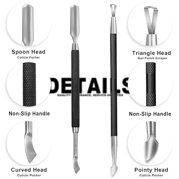 2PCS Metal Black Cuticle Pusher
