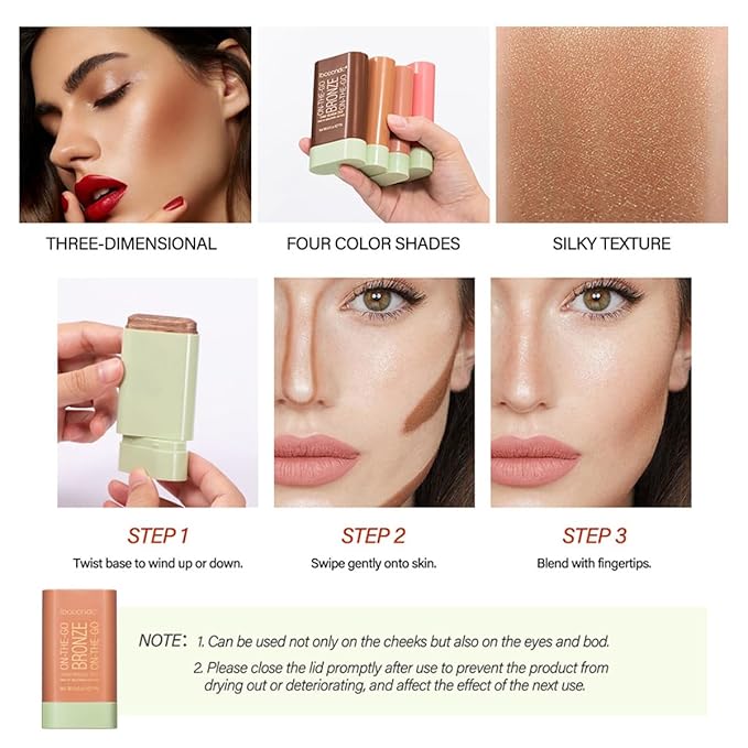 Cream Contour Stick,Versatile Bronzer Facial Contouring Stick,Long Lasting Soft Glow