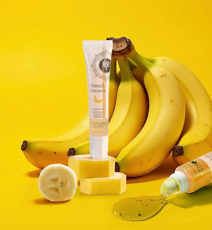 ROSÉE & CO Rosee Lip Gloss Vegan & Cruelty Free Treatment, Professional Make up, Long Lasting Glossy with Shea Butter, Moisturize, Protect & Smooth, High Shine, Non-Sticky (s. Sweet Banana, 0.5)