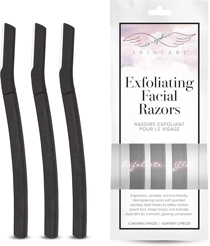 Seraphic Skincare Exfoliating Facial Razors Blades (3pc) – For Eyebrows, Peach Fuzz & Exfoliation – Dermaplane Face Razor for Women Face – Wheat Straw Handle & Swedish Stainless Steel Blades