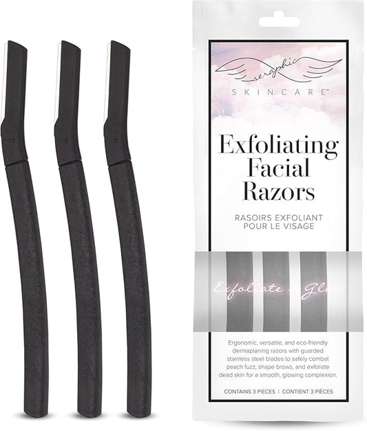 Seraphic Skincare Exfoliating Facial Razors Blades (3pc) – For Eyebrows, Peach Fuzz & Exfoliation – Dermaplane Face Razor for Women Face – Wheat Straw Handle & Swedish Stainless Steel Blades