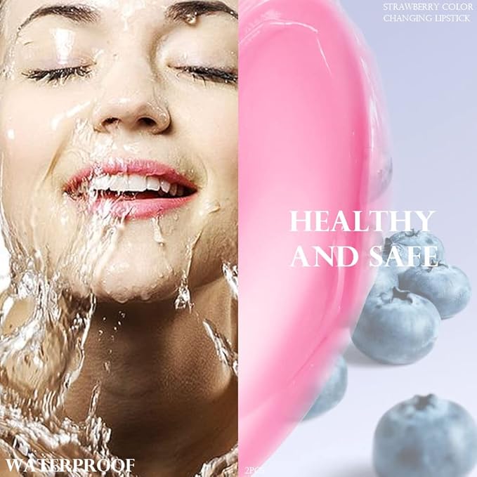 evpct 2Pcs Blueberry Tinted Lip Balms PH Lip Color Changing Lipstick Balm Stain Gift Set Queen for Women Girls Korean Mood Long Lasting Color Change Light Pink Lipstick Lip Tint Plumper Gloss