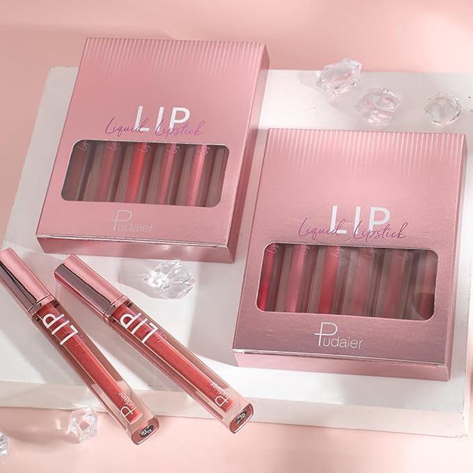 6-Color Lip Glaze Set, Matte Cream Lipstick, Pearlescent Glaze