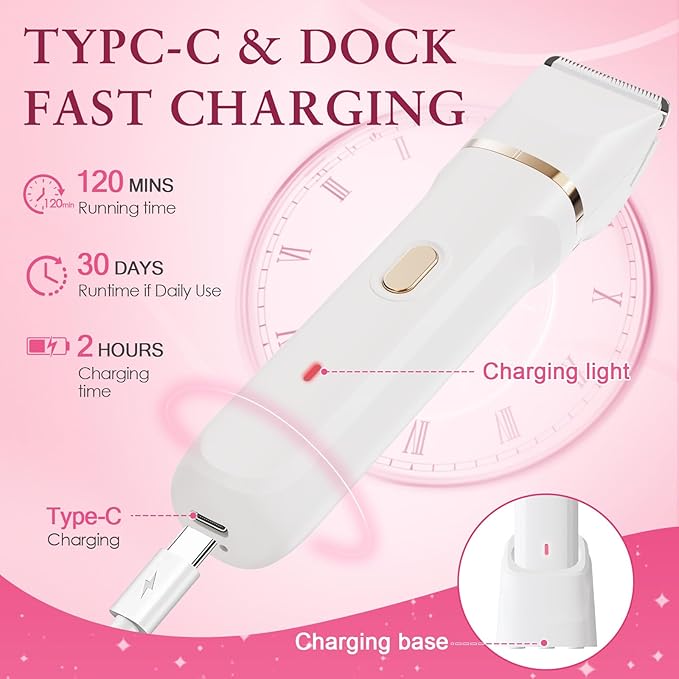 Bikini Trimmer for Women - 5 in 1 Electric Razors for Ladys Pubic Facial Nose Body Leg Hair Removal, Waterproof Electric Shaver for Women Private Area Sensitive Skin, Personal Hair Trimmer