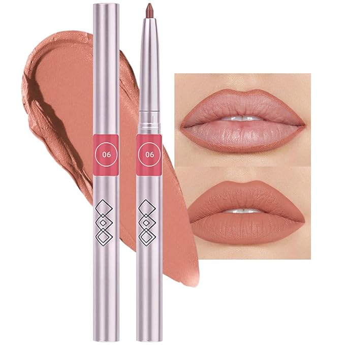 evpct Silky Smooth Lip Liner Pencil Retractable, Peach Red Lip Liner Creamy Long-Lasting Formula for Precision Contouring Matte Velvet Pigmented Rich Lip Colors Crayon Lipstick 06