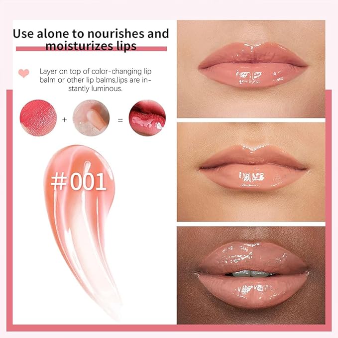 Hydrating Lip Glow Oil, Moisturizing Lip Glow Oil, Nourishing Glossy Transparent Lip Oil, Plumping Lip Oil, Lip Balm, Non-sticky Tinted Toot Lip Balm for Lip Care (PINK)0.2 OZ