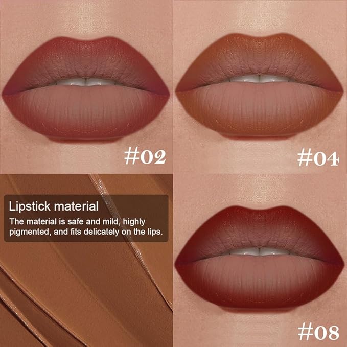 3Pcs Gradient Matte Lipstick Crayon Lip Liner pencil, Flawless Contour Gradual Ombre Effect lip Pencil, Lipstick for Women Long Lasting Waterproof Smudge Proof Lipstick Pencil 02#+04#+08#