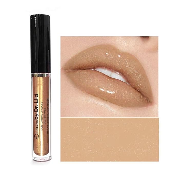Vegan Moisturizing, Long Lasting Lip Gloss - Satin & Glitter - Allergen Free for Sensitive Skin - Shimmer Brown by Dr. Liia