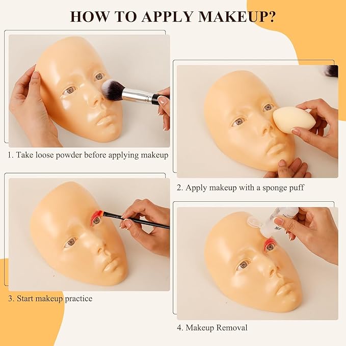 Makeup Practice Face, Eye Makeup Practice Head Silicone,