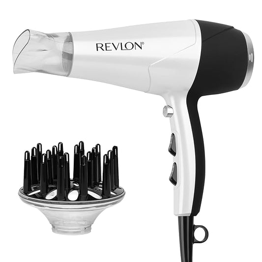 REVLON Volume Booster, Hair Dryer with Curl Enhancing Diffuser | Increase Volume, Decrease Frizz and Damage, Fast Drying, 1875 Watts (White)