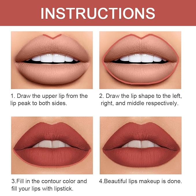 2-in-1 Light Brown Matte Lip Liner and Lipstick Set – Long Lasting 24H Waterproof Brown Lip Stain, Smudge Proof Lip Pencil Kit, Lip Makeup for Women and Girls, 10 Combo lapiz de labios