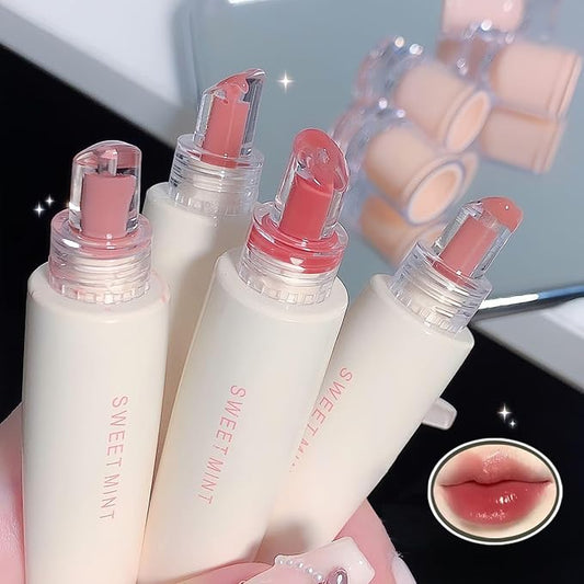 4 Colors Jelly Glossy Lip Gloss Set,Long Lasting Moisturizing Tinted Lip Balm,Plumping Water Lip Glaze, Mirror Hydrating Liquid Lipsticks Brighten Lipstick